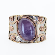 Load image into Gallery viewer, Mixed Metal Statement Cuff Bracelet - Amethyst UrbanroseNYC
