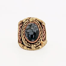 Load image into Gallery viewer, Mixed Metal Statement Cuff Ring - Snowflake Obsidian - UrbanroseNYC
