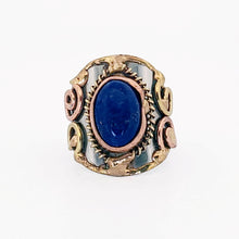 Load image into Gallery viewer, Mixed Metal Statement Cuff Ring - Lapis Lazulli - UrbanroseNYC
