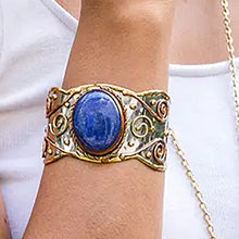 Load image into Gallery viewer, Mixed Metal Statement Cuff Bracelet - Lapis Lazulli - UrbanroseNYC
