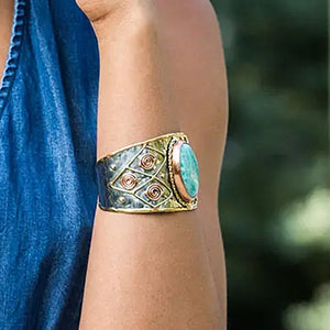 Mixed Metal Statement Cuff Bracelet - Amazonite - UrbanroseNYC