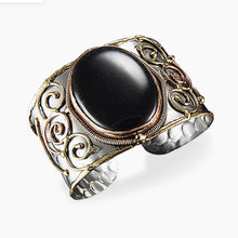 Load image into Gallery viewer, Mixed Metal Statement Cuff Bracelet - Black Onyx - UrbanroseNYC
