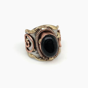 Mixed Metal Statement Cuff Ring - Black Onyx UrbanroseNYC