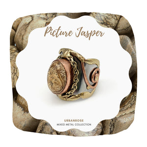 Mixed Metal Statement Cuff Ring - Picture Jasper - UrbanroseNYC