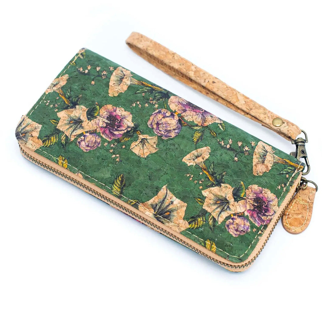 Portuguese Cork Wallet - Green Floral UrbanroseNYC