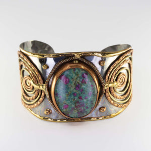 Mixed Metal Cuff Bracelet - Ruby Fuchsite UrbanroseNYC