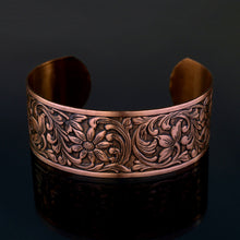 Load image into Gallery viewer, Solid Copper Cuff - Embossed Floral - UrbanroseNYC
