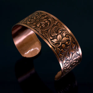 Solid Copper Cuff - Embossed Floral - UrbanroseNYC