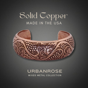 Solid Copper Cuff - Grape Leaves - UrbanroseNYC