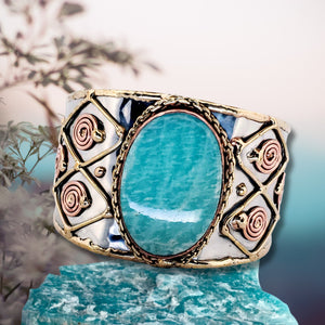 Mixed Metal Statement Cuff Bracelet - Amazonite - UrbanroseNYC