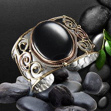 Load image into Gallery viewer, Mixed Metal Statement Cuff Bracelet - Black Onyx - UrbanroseNYC
