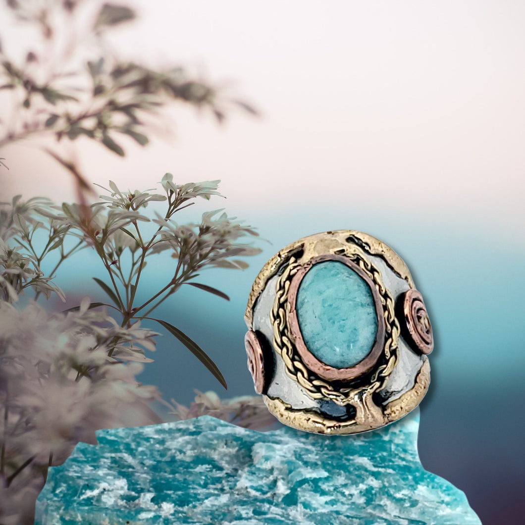 Mixed Metal Statement Cuff Ring - Amazonite - UrbanroseNYC