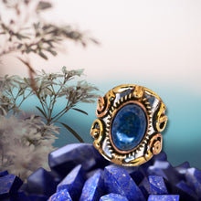 Load image into Gallery viewer, Mixed Metal Statement Cuff Ring - Lapis Lazulli - UrbanroseNYC
