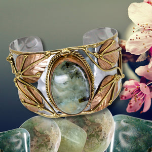 Mixed Metal Statement Cuff Bracelet - Moss Agate UrbanroseNYC