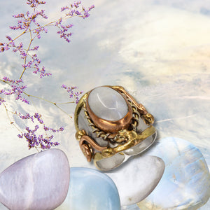 Mixed Metal Statement Cuff Bracelet - Rainbow Moonstone - UrbanroseNYC