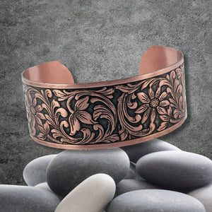 Solid Copper Cuff - Embossed Floral - UrbanroseNYC