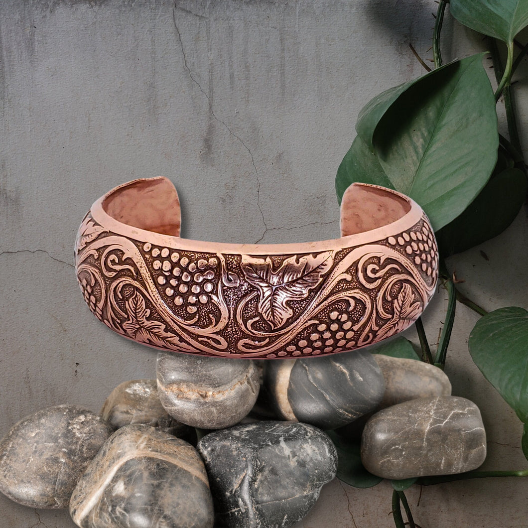 Solid Copper Cuff - Grape Leaves - UrbanroseNYC