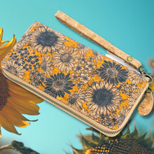 Load image into Gallery viewer, Portuguese Cork Wallet Lifestyle View - Sunflowers UrbanroseNYC
