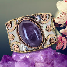 Load image into Gallery viewer, Mixed Metal Statement Cuff Bracelet - Amethyst UrbanroseNYC
