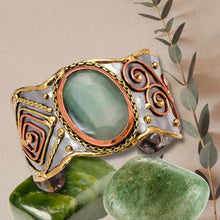 Load image into Gallery viewer, Mixed Metal Statement Cuff Bracelet - Aventurine UrbanroseNYC
