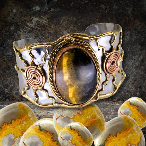 Mixed Metal Cuff Bracelet - Bumblebee Jasper - UrbanroseNYC