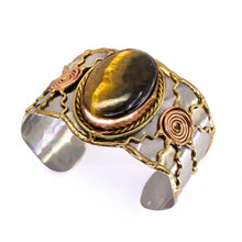 Load image into Gallery viewer, Mixed Metal Cuff Bracelet - Bumblebee Jasper - UrbanroseNYC
