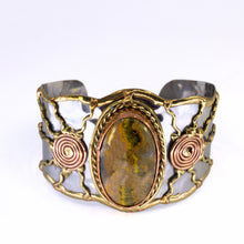 Load image into Gallery viewer, Mixed Metal Cuff Bracelet - Bumblebee Jasper - UrbanroseNYC
