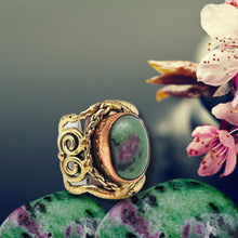 Load image into Gallery viewer, Mixed Metal Statement Cuff Ring - Ruby Zoisite - UrbanroseNYC
