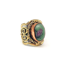 Load image into Gallery viewer, Mixed Metal Statement Cuff Ring - Ruby Zoisite - UrbanroseNYC
