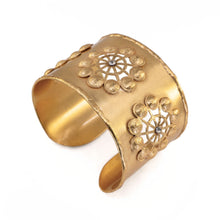 Load image into Gallery viewer, Polished Brass Luxury Statement Cutout Cuff Bracelet With Rhinestones
