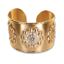 Load image into Gallery viewer, Polished Brass Luxury Statement Cutout Cuff Bracelet With Rhinestones
