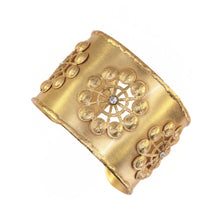 Load image into Gallery viewer, Polished Brass Luxury Statement Cutout Cuff Bracelet With Rhinestones
