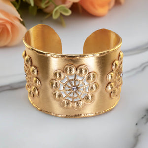 Polished Brass Luxury Statement Cutout Cuff Bracelet With Rhinestones