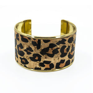 Portuguese Cork Channel Cuff - Leopard Print - 1.5 inches - UrbanroseNYC