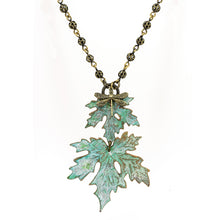 Load image into Gallery viewer, Patina Maple Leaf Necklace - Double Leaf - Patina Maple Leaf Necklace - Double Leaf - UrbanroseNYC
