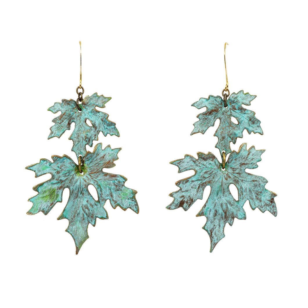 Patina Maple Leaf Earrings - Patina Maple Leaf Earrings - UrbanroseNYC