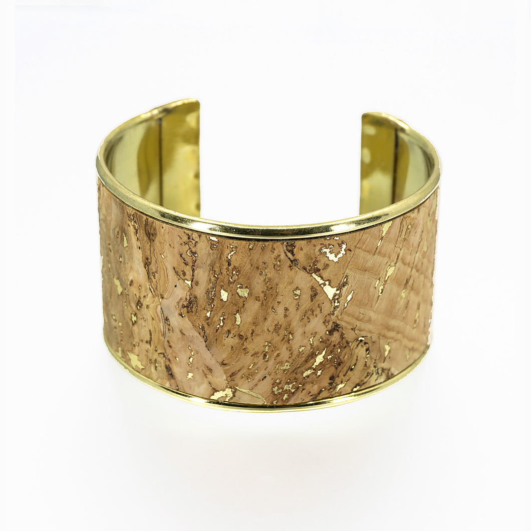 Portuguese Cork Channel Cuff - Metallic Gold Marble - 1.5 inches - UrbanroseNYC