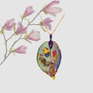Real Leaf Pendant - Gilded, Small - Iridescent / 24 inches - UrbanroseNYC