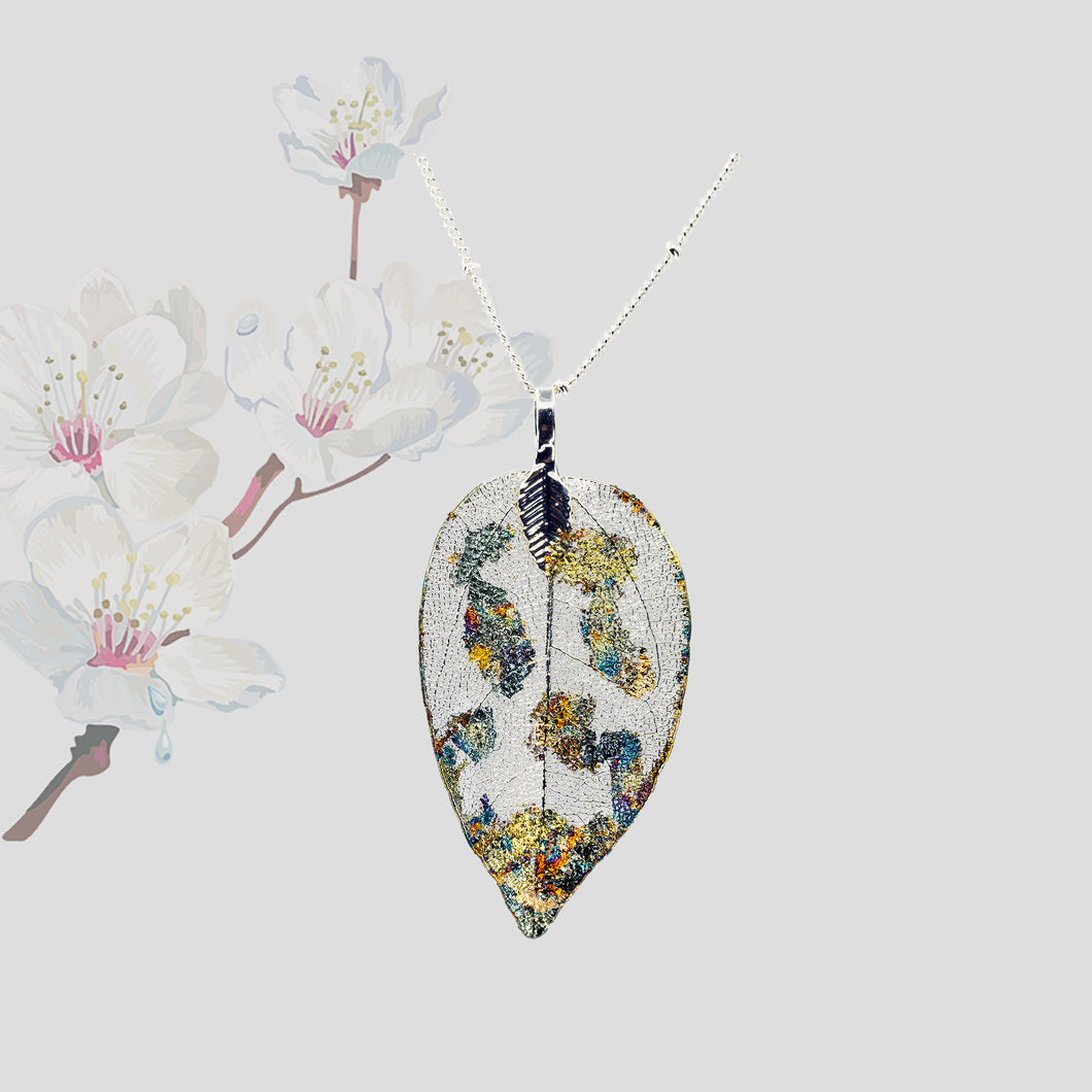 Real Leaf Pendant - Gilded, Small - Silver / 24 inches - UrbanroseNYC