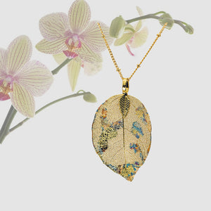 Real Leaf Pendant - Gilded, Small - Yellow Gold / 24 inches - UrbanroseNYC