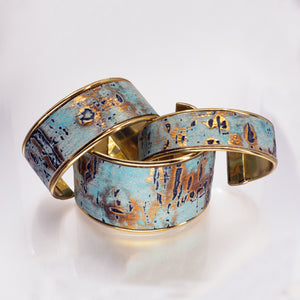 Leather Cuff Bracelet - Turquoise Driftwood, Gold Metallic - Leather Cuff Bracelet - Turquoise Driftwood, Gold Metallic - UrbanroseNYC