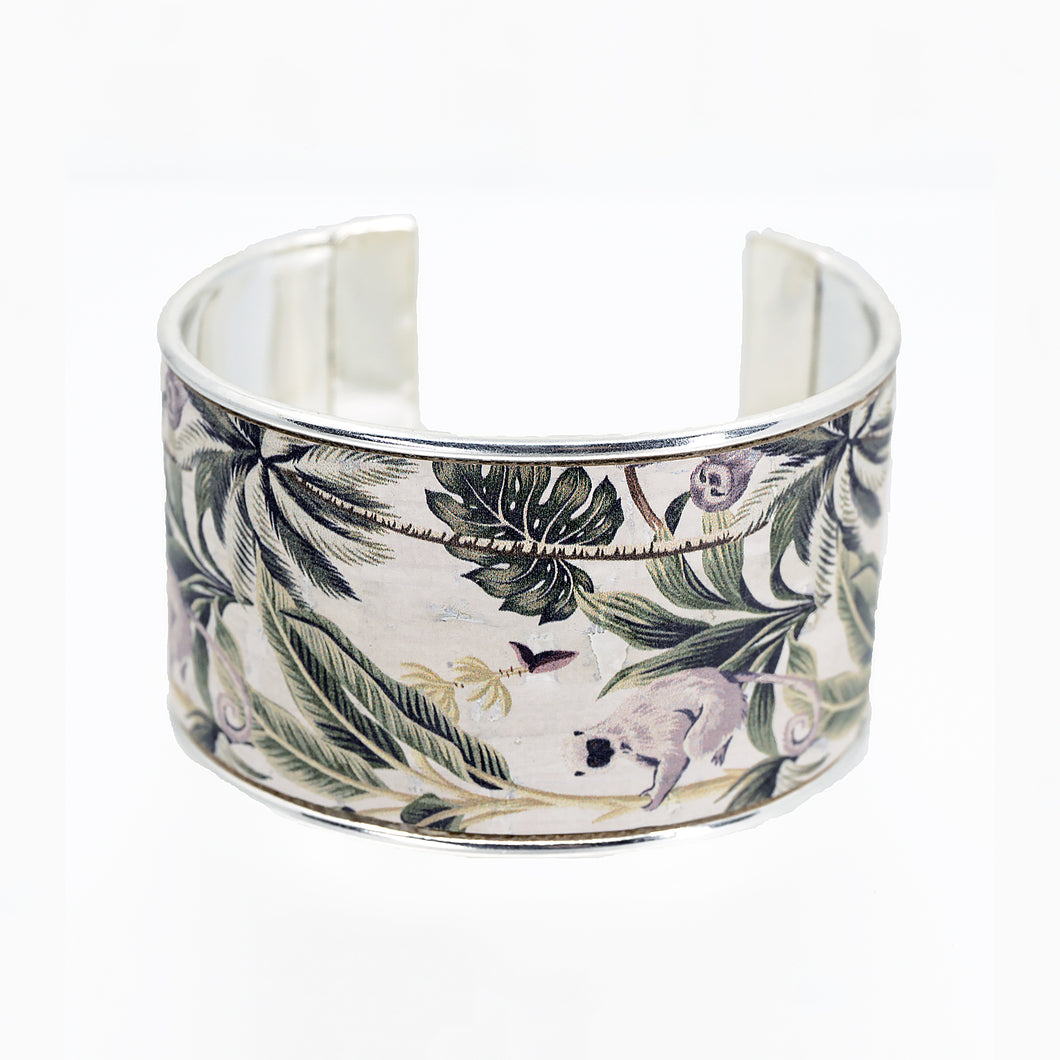 Portuguese Cork Channel Cuff - White, Foliage - 1.5 inches - UrbanroseNYC