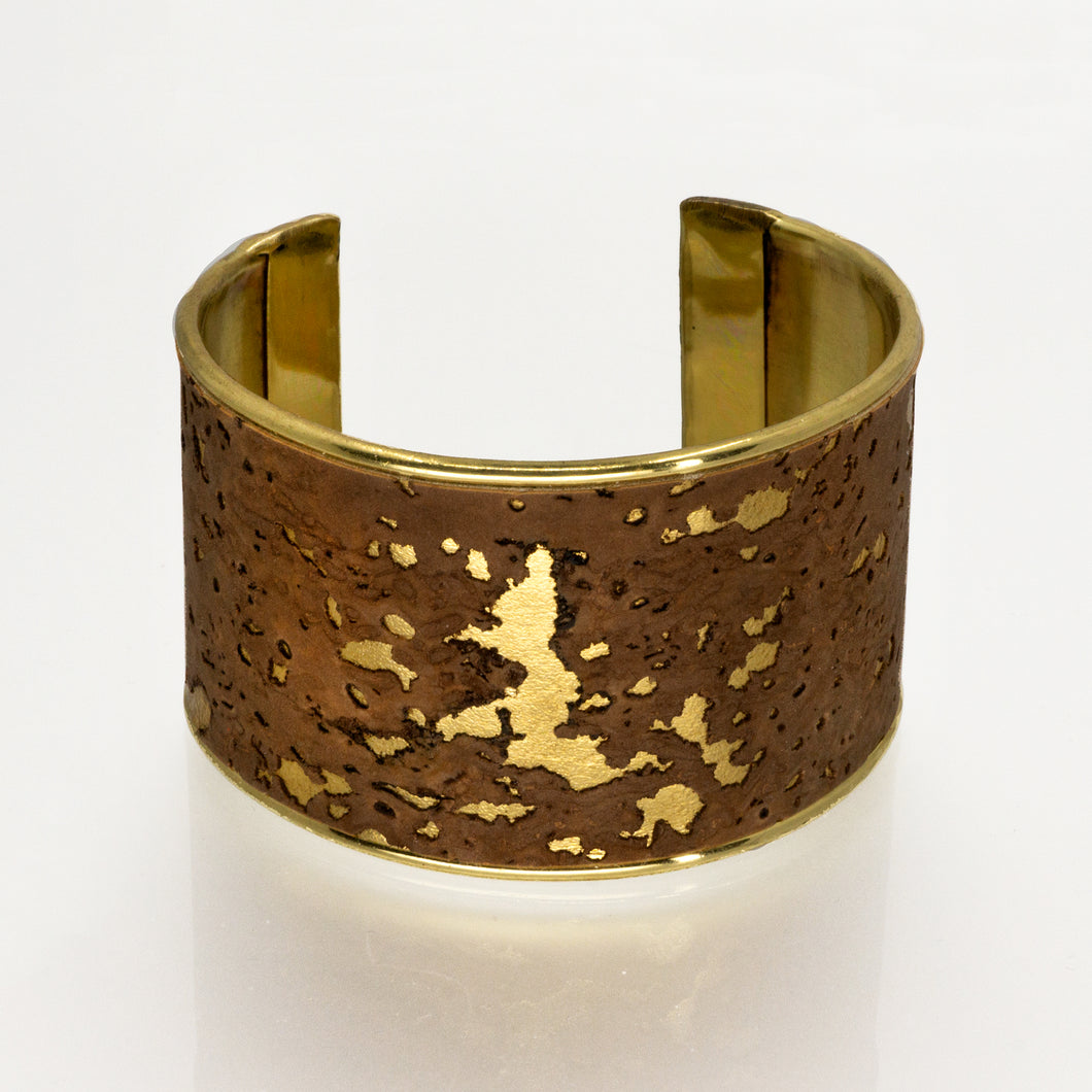 Portuguese Cork Channel Cuff - Cocoa, Marbled Metallic Gold - Portuguese Cork Channel Cuff - Cocoa, Marbled Metallic Gold - UrbanroseNYC